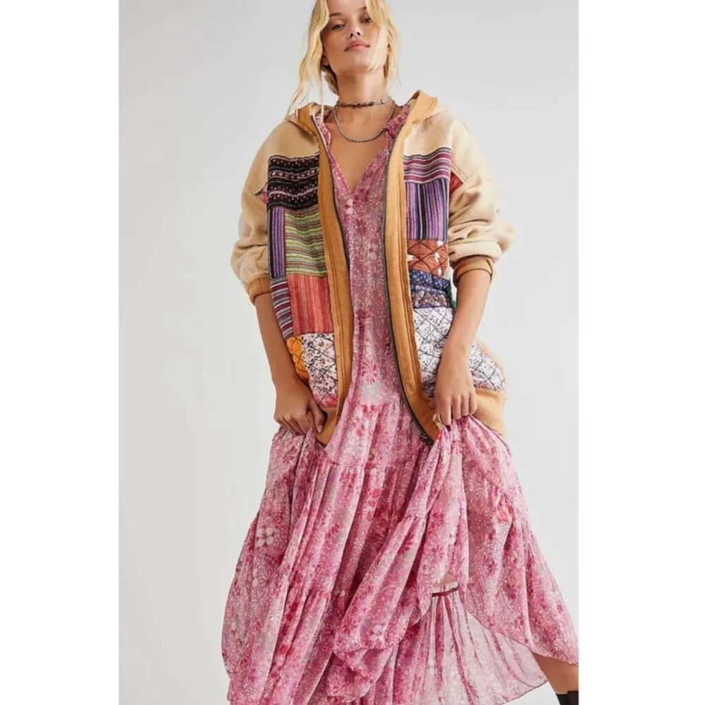 Free People Orange Quilted Patchwork Jacket sz S - Picture 4 of 9